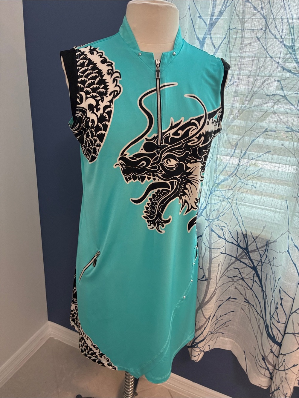 Jamie Sadock Turquoise Dragon Zip-Front Golf Dress